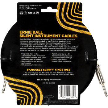 ERNIE BALL 6473 cables instrument classic silent jack/jack 6m noir