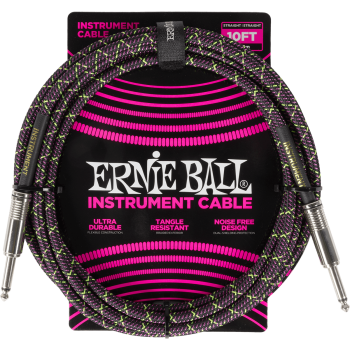 ERNIE BALL 6427 cables instrument gaine tissée jack/jack 3m purple python