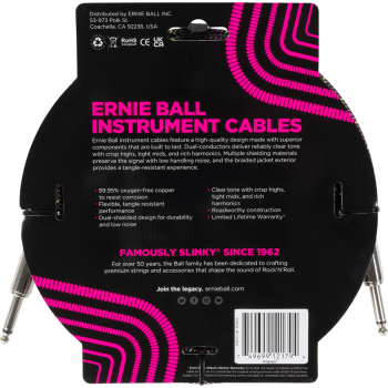 ERNIE BALL 6427 cables instrument gaine tissée jack/jack 3m purple python