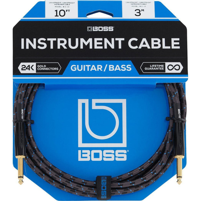 BOSS BIC-10 10ft / 3m instrument cable straight/straight 1/4" jack