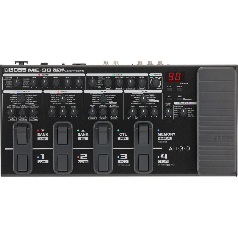 BOSS ME-90 hands-on guitar processor avec a compact design and premium boss amps and effects derived from the gt-1000
