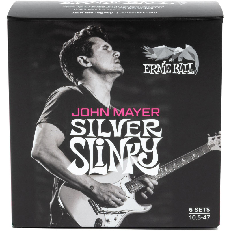 ERNIE BALL 3817 cordes électriques john mayer silver slinky nickel wound - 10,5-47 - pack de 6
