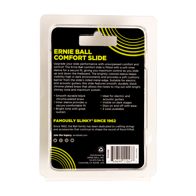 ERNIE BALL 4288 bottleneck confort en laiton chromé noir - taille m