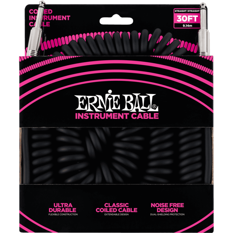 ERNIE BALL 6044 cables instrument torsades jack/jack 9m noir