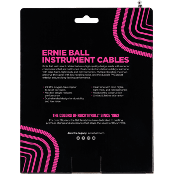 ERNIE BALL 6045 cables instrument torsades jack/jack coudé 9m blanc