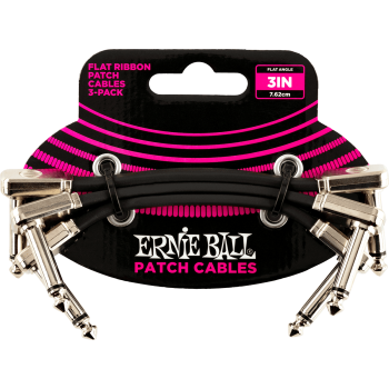 ERNIE BALL 6220 cables instrument patch pack de 3 - coudé fin & plat - 7,5 cm