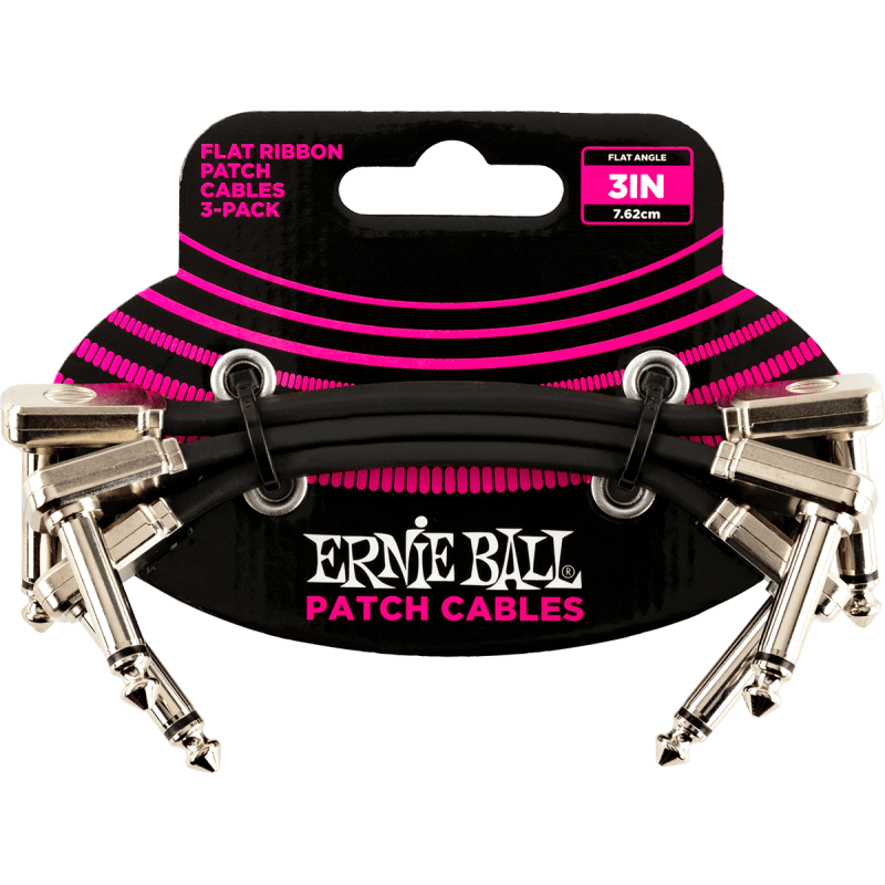 ERNIE BALL 6220 cables instrument patch pack de 3 - coudé fin & plat - 7,5 cm
