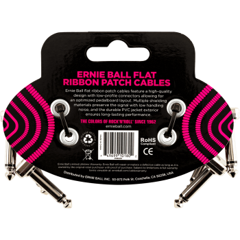 ERNIE BALL 6220 cables instrument patch pack de 3 - coudé fin & plat - 7,5 cm