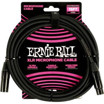 ERNIE BALL 6391 câbles microphone gaine tissée xlr mâle/xlr fem 4,5m noir