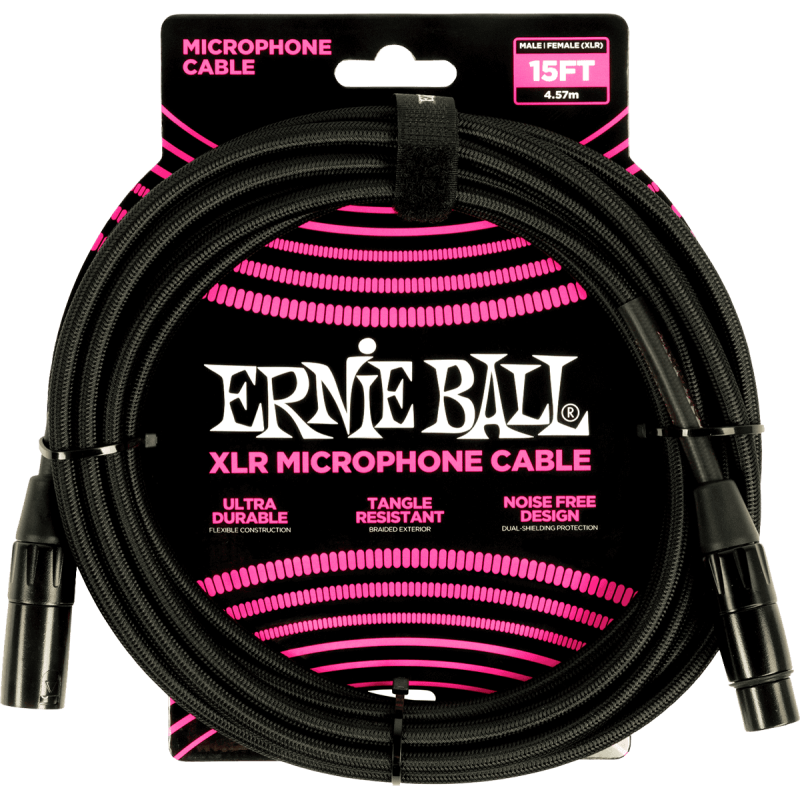 ERNIE BALL 6391 câbles microphone gaine tissée xlr mâle/xlr fem 4,5m noir
