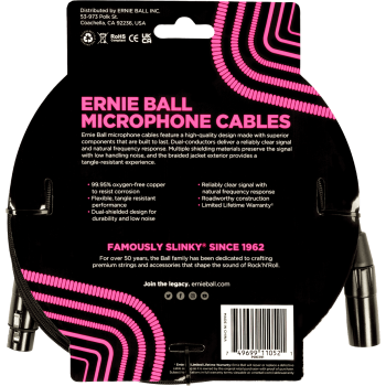 ERNIE BALL 6391 câbles microphone gaine tissée xlr mâle/xlr fem 4,5m noir