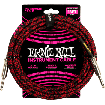ERNIE BALL 6396 cables instrument gaine tissée jack/jack 5,5m rouge et noir