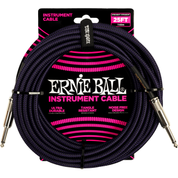ERNIE BALL 6397 cables instrument gaine tissée jack/jack 7,62m noir et violet