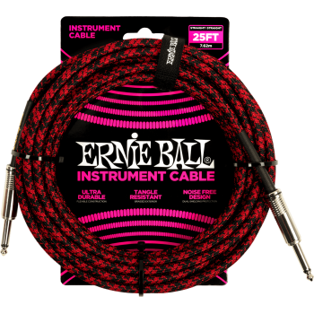 ERNIE BALL 6398 cables instrument gaine tissée jack/jack 7,62m rouge et noir