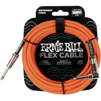 ERNIE BALL 6467 câbles instrument flex jack/jack coudé 6m orange