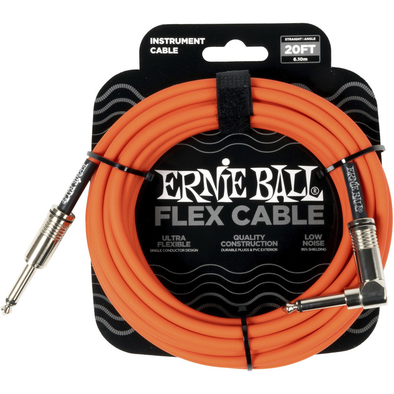 ERNIE BALL 6467 câbles instrument flex jack/jack coudé 6m orange