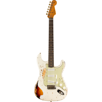 FENDER CUSTOM SHOP 1961 Stratocaster Super Heavy Relic 3A touche palissandre Aged Olympic White over 3-Color Sunburst