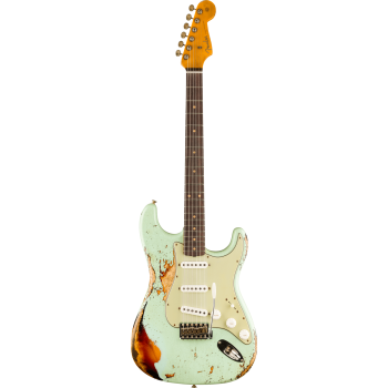 FENDER CUSTOM SHOP 1961 Stratocaster Super Heavy Relic 3A touche palissandre Aged Surf Green over 3-Color Sunburst