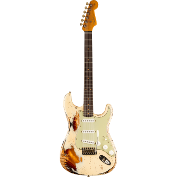 FENDER CUSTOM SHOP 1961 Stratocaster Super Heavy Relic 3A touche palissandre Aged Vintage White over 3-Color Sunburst