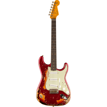 FENDER CUSTOM SHOP 1961 Stratocaster Super Heavy Relic 3A touche palissandre Red Sparkle over 3-Color Sunburst