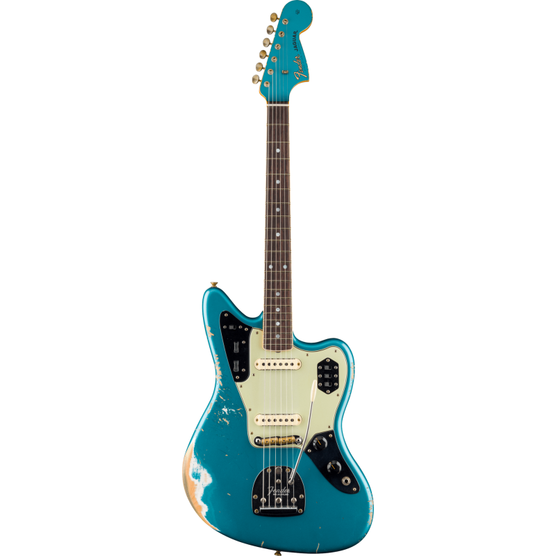 FENDER CUSTOM SHOP 1965 Jaguar Heavy Relic touche palissandre Faded Ocean Turquoise