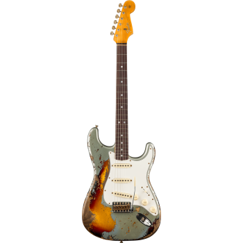 FENDER CUSTOM SHOP 1965 Stratocaster Super Heavy Relic touche palissandre Super Faded Aged Firemist Silver over 3-Color Sunburst