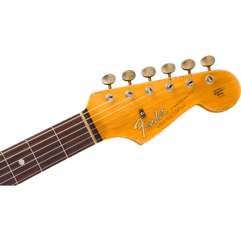 FENDER CUSTOM SHOP 1965 Stratocaster Super Heavy Relic touche palissandre Super Faded Aged Firemist Silver over 3-Color Sunburst