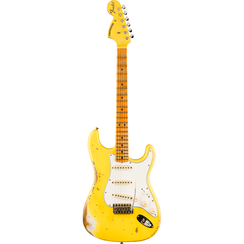 FENDER CUSTOM SHOP 1969 Stratocaster Heavy Relic 1-Piece Quartersawn Maple Neck Aged Canary Yellow avec Matching Headcap