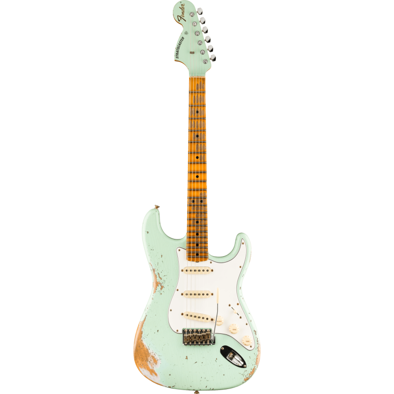 FENDER CUSTOM SHOP 1969 Stratocaster Heavy Relic 1-Piece Quartersawn Maple Neck Aged Surf Green avec Matching Headcap