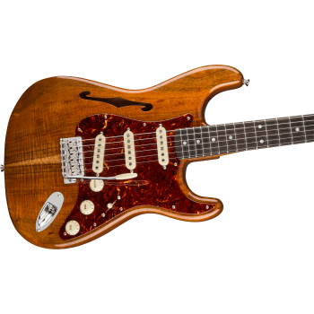 FENDER CUSTOM SHOP Artisan Koa Thinline Stratocaster Roasted Ash Body avec 4A Figured Koa Top Ebony Fingerboard Aged Natural NOS