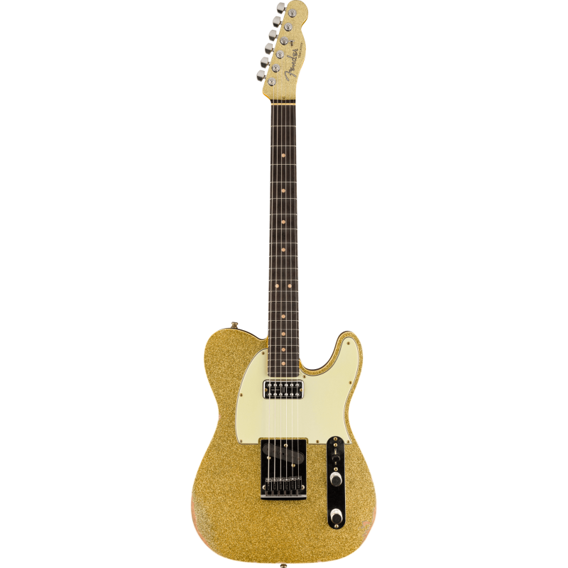 FENDER CUSTOM SHOP Dual Stack HS Tele Relic 3A touche palissandre Gold Sparkle Top avec Natural Body