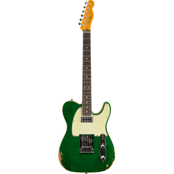 FENDER CUSTOM SHOP Dual Stack HS Tele Relic 3A touche palissandre Green Sparkle Top avec Natural Body