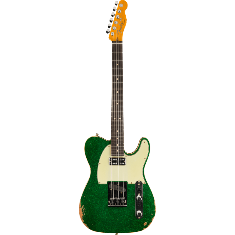 FENDER CUSTOM SHOP Dual Stack HS Tele Relic 3A touche palissandre Green Sparkle Top avec Natural Body