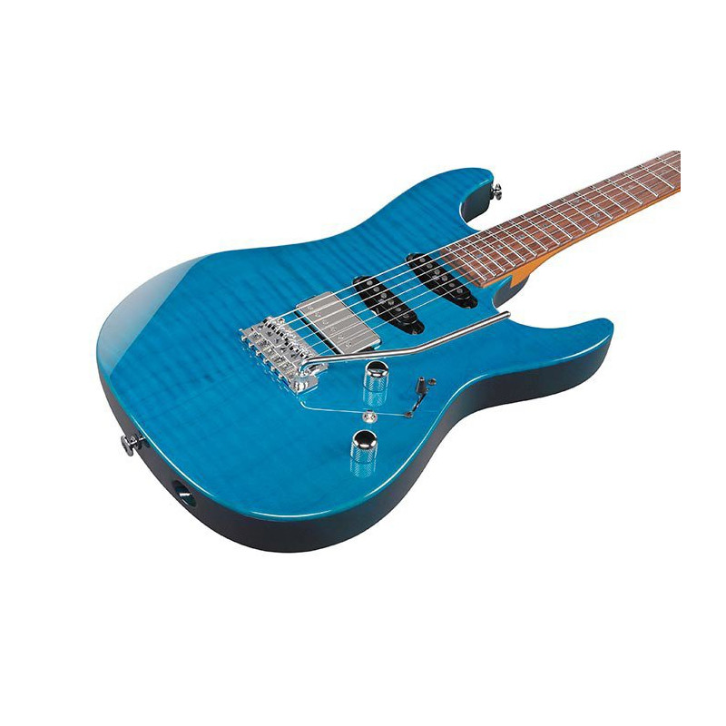 IBANEZ MMN1TAB Transparent Aqua Blue Guitare electrique avec valise