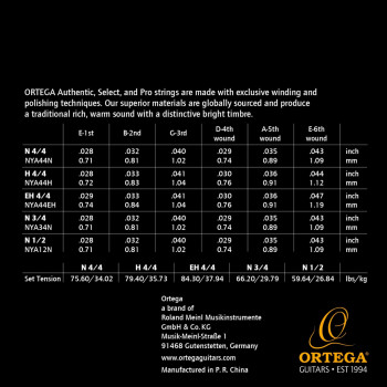 ORTEGA NYA44H jeu cordes nylon ortega authentic hard