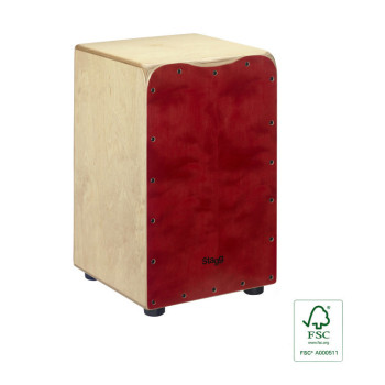 STAGG CAJ-50M-RD cajón de taille standard en bouleau avec plaque de frappe rouge