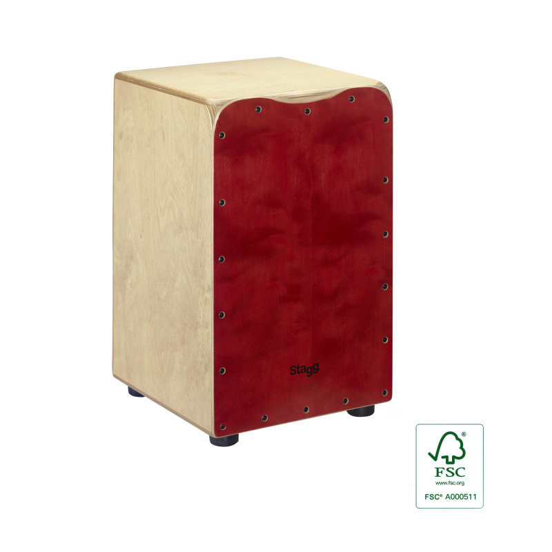 STAGG CAJ-50M-RD cajón de taille standard en bouleau avec plaque de frappe rouge