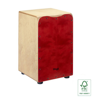 STAGG CAJ-50M-RD cajón de taille standard en bouleau avec plaque de frappe rouge