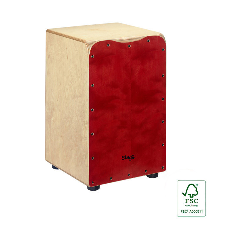 STAGG CAJ-50M-RD cajón de taille standard en bouleau avec plaque de frappe rouge