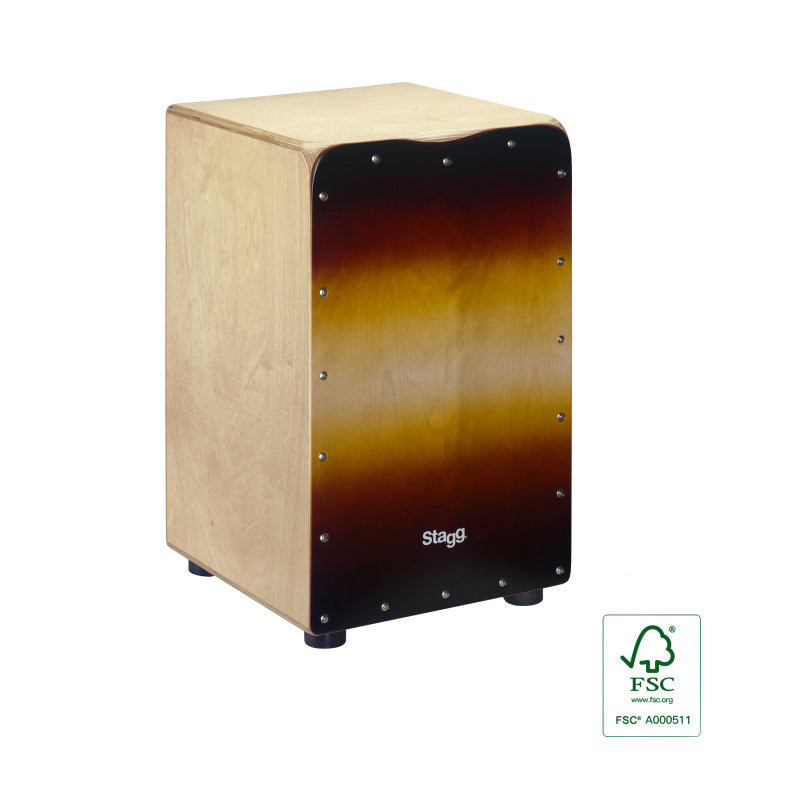 STAGG CAJ-50M-SB cajón de taille standard en bouleau avec plaque de frappe de couleur sunburst