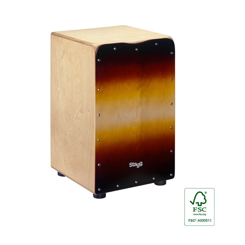 STAGG CAJ-50M-SB cajón de taille standard en bouleau avec plaque de frappe de couleur sunburst