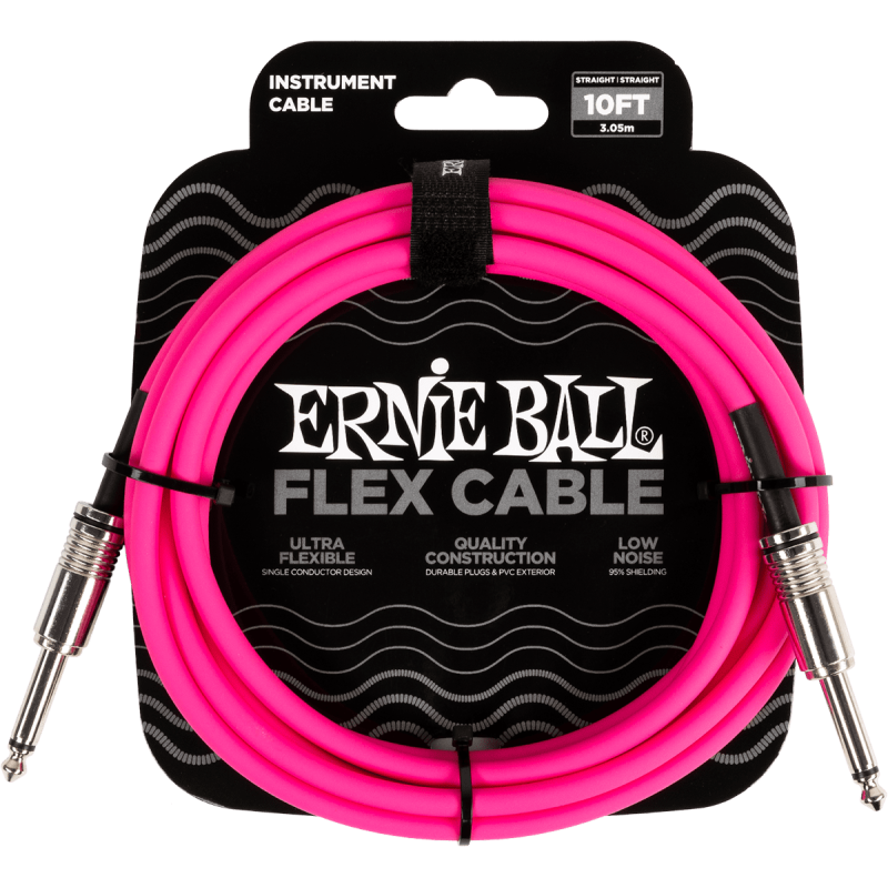 ERNIE BALL 6413 câbles instrument flex jack/jack 3m rose