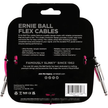 ERNIE BALL 6413 câbles instrument flex jack/jack 3m rose