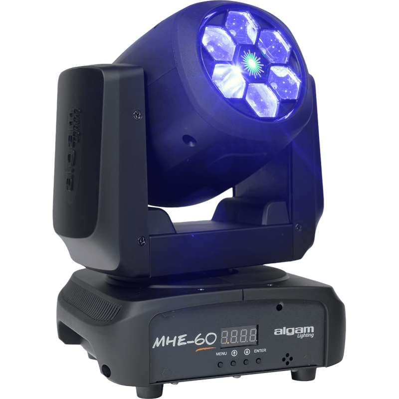 ALGAM LIGHTING MHE60 lyre wash led 6 x 15w rgbw + laser vert 200mw