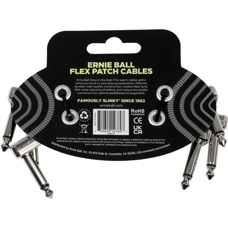 ERNIE BALL 6474 câble de patch flex 7,5cm - pack de 3 phosphorescent