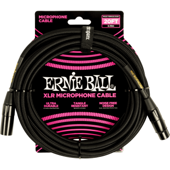 ERNIE BALL 6392 câbles microphone gaine tissée xlr mâle/xlr fem 6m noir