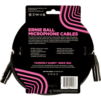 ERNIE BALL 6392 câbles microphone gaine tissée xlr mâle/xlr fem 6m noir
