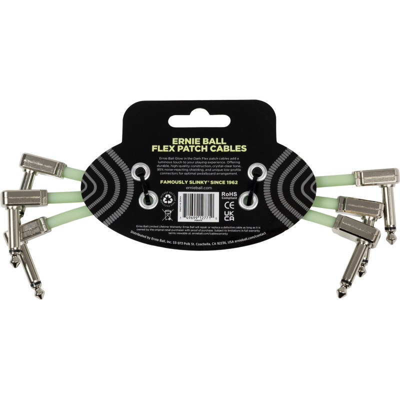 ERNIE BALL 6475 câble de patch flex 15cm - pack de 3 phosphorescent