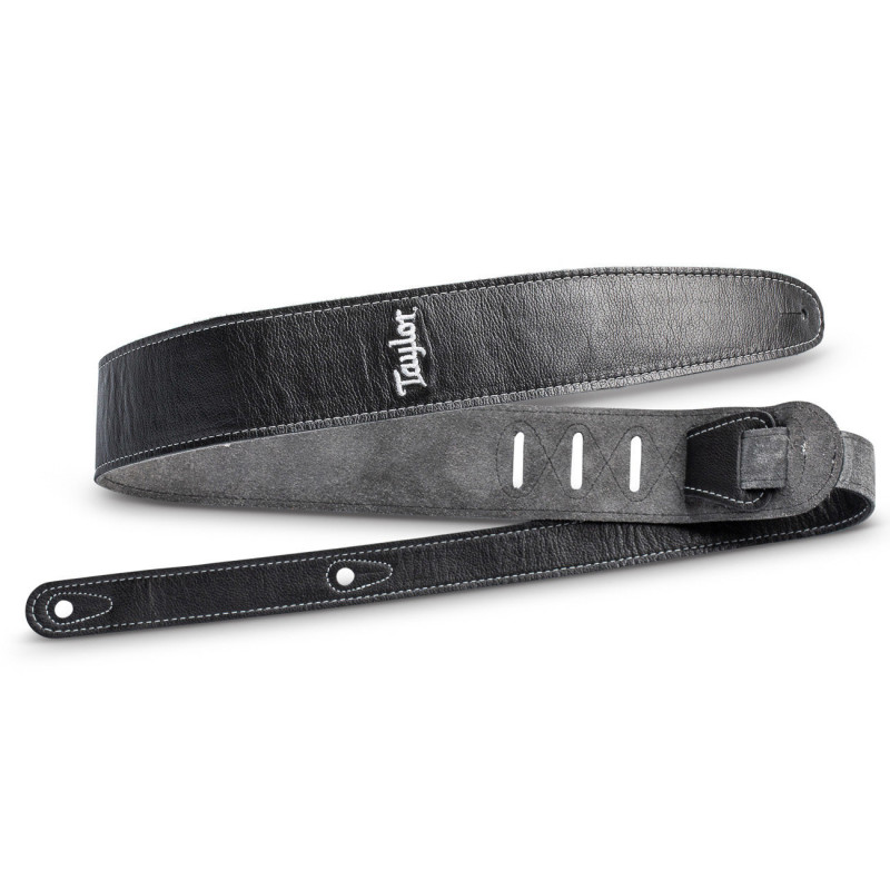 TAYLOR Strap Black Leather Suede Back 2.5" Black Leather Silver Logo