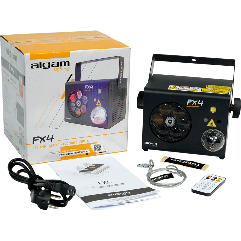 ALGAM LIGHTING FX-4 projecteur 4-en-1 par 4 led 9x 3w + strob + laser rg